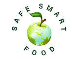 Safe Smart Food Logo (Apfel, der wie die Erdkugel aussieht mit Schriftzug rundherum)